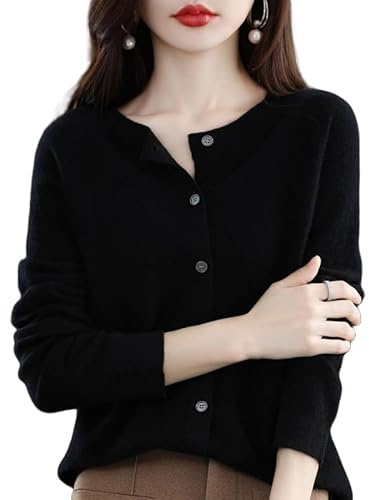 Generico Cardigan Donna Invernale,Cardigan in Cashmere, Maglione di Lana Lavorato A Maglia, Maglione di Lana Lavorato A Maglia Nero Leggero, Scollo Rotondo, vestibilità Slim, Elegante, cap