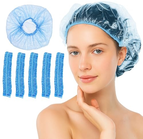 100 gorros de ducha desechables, gorros de ducha desechables para mujer, gorro de ducha grande grueso e impermeable, gorros de baño elásticos de plástico para tratamiento del cabello para salón, spa