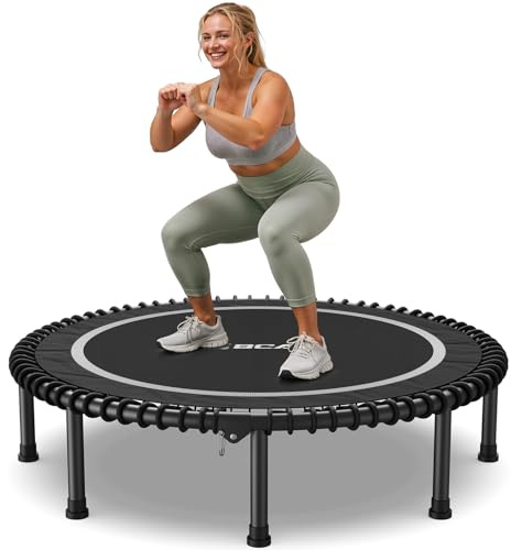 BCAN 450/550LBS Rebounder Trampoline for Adults, 40/48 Foldable Mini Trampoline with Durable Bungees, Quiet & Stable Exercise Rebounder Trampoline for Indoor/Garden Workout-48IN Silver