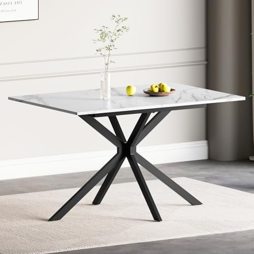 Luxstein Extendable Dining Table,120-160 cm Marble Effect Rectangular Kitchen Table for Dining Room, Kitchen,Restaurant