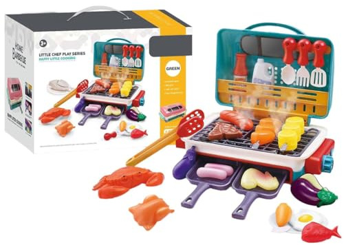Magic Meals Sensory Kitchen,Kids BBQ Grill Toy,Kitchen Playset,Food Play Cooking Set with Sound Light,Interactive BBQ Grill,Indoor/Outdoor Cooking Role Plays Grills,Birthday for Boys Girls (Blue)