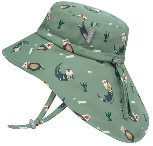 Jan & Jul Schnell trocknender Sonnenhut mit Nackenschutz für Schwimmen, Abenteuermütze für Jungen und Mädchen (XL: 5-12 Jahre, Otter)