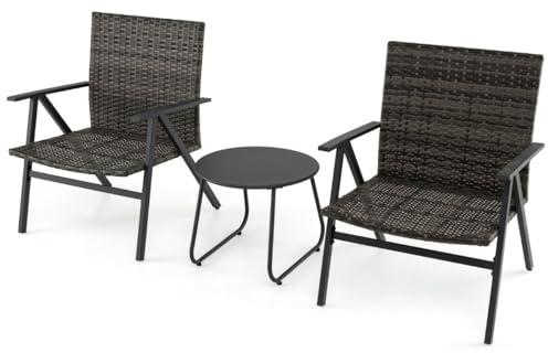 Helloshop26 Lot de 3 Ensemble de Bistro de Patio 65 x 62 x 80 cm fauteuils ergonomiques et Table d'appoint Ronde Design Moderne en rotin Gris 20_0011841
