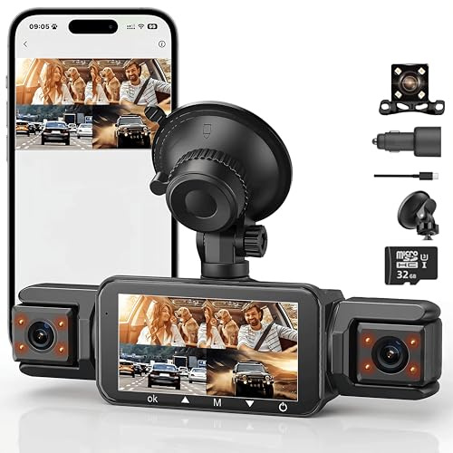 ELECTROMANIA - Dashcam 4 Canales para Coche FHD 1080P con WiFi – Cámara Delantera + Trasera + Laterales, Visión Nocturna Sony IMX307, Sensor G, Monitor de Parking, SD 32GB Incluida
