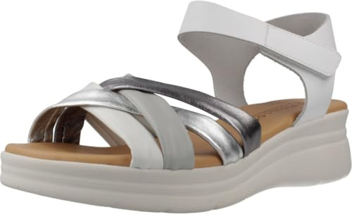 Pitillos - Sandalias de Piel para Mujer Pitillos 11290 - Cuña Confort con Tiras Cruzadas Metalizadas y Nata - Cuero