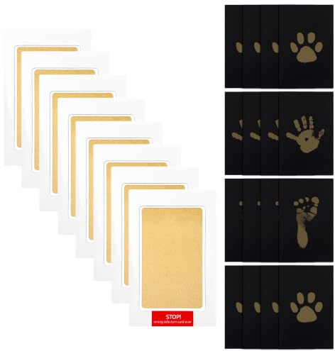 8 stycken baby-avtrycksset stämpelkuddar i guld med 16 kort, ren touch stämpelkuddar för handavtryck och fotavtryck, säkert tassavtrycksset hund, gör-det-själv souvenir nyfödd present till födelse och