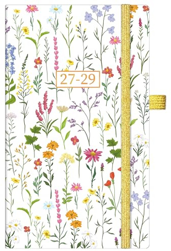 Agenda mensuel de poche 2027-2029, calendrier de 3 ans 2027-2029, 15,7 x 9,1 cm, petit calendrier 2027, 36 mois de janvier 2027 à décembre 2029, couverture rigide, poche arrière, papier épais, léger à
