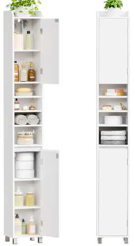 BEWISHOME Mueble Baño Estrecho Alto con 5 estantes Ajustables, 20x20x180cm