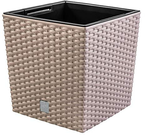 Prosper Plast Rattan Planter Mocca Colour - 22.5cm 8L Capacity - Plastic Flower Pot Suitable for Indoor and Outdoor Use
