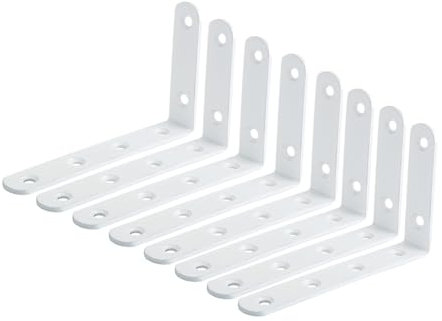 Mooche 8PCS White Shelf Brackets 125mm, Metal L Bracket for Shelves, Wall Mounted Shelf Supports Brace Heavy Duty for Living Room Kitchen Office