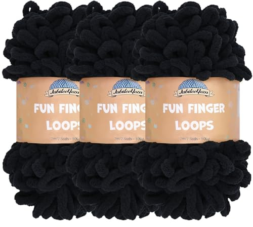 JubileeGarn med roliga fingerslingor – polyester jumbo viktögla – 100 g/skein – svart – 3 nystan