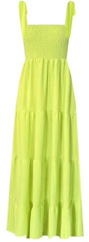 kinstell Vestido Largo de Verano para Mujer, Estilo Bohemio, con Tirantes Finos, Escote Cuadrado, Volantes, Informal, Verde Fluorescente, XL