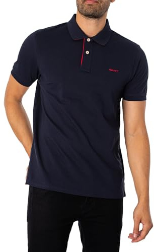 GANT Camiseta de Manga Corta para Hombre REG Contrast Pique SS Rugger, Azul Noche, XXXXL