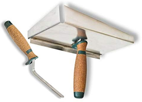 Tôle à joint en acier inoxydable 245 x 155 mm + truelle à joint 10 mm Poignée en liège professionnelle + truelle à joint 8 mm Poignée courte en liège