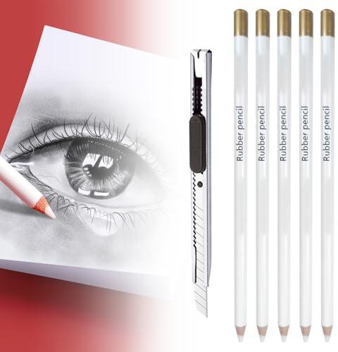 Bavooty Weißer Kohle Zeichenstifte,Professionell Zeichnen Kohlestift,Bleistift,Glattem Farbkern Aquarellstifte,Skizzieren Highlight Malstifte,Weißer Kreidestifte,Gelstifte Weiß zum Zeichnen,6PCS