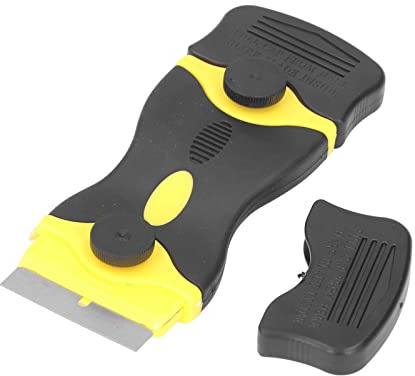 2Pcs 2 in 1 Scraper Tool, Elaborate Design, Multifunctional Gadget, Easy to Use, Handle Design, Protective Cover, ABS Blade Scrapers for Cleaning (Black Yellow)