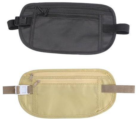 2 Pcs Money Belts Bag for Travel Hidden, Anti-Theft Waterproof Pouch - Secure, Comfortable, and Stylish, Adjustable Elastic Concealed Money Belt for Women Men Running Dog Walking