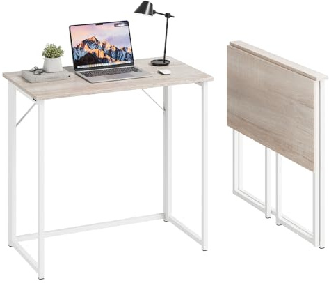 Dripex Mesa Escritorio Plegable, Compacto, Estable y Fácil de Montar, Mesa Pequeña Ordenador para Casa Oficina y Cualquier Poco Espacio, Color Madera, 80 x 46 x 74cm