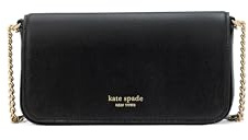 kate spade new york Damen Devin Saffiano Leather Flap Chain Wallet Geldbörse an Kette, Schwarz