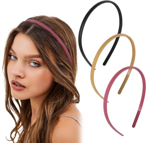 3 Stück Haarreifen Damen Dünn Kunststoff Stirnbänder mit Zähnen Dünne Matte Haarreif Rutschfeste mit Innenzähnen Einfache und Stirnband Dünn Geeignet für Männer und Frauen