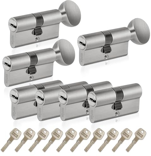 SEPOX Euro Cylinders Lock Set 4 Double + 3 Thumb-Turn Cylinders (Keyed Alike), 70mm(35/35),High Security 6 Pin, Alloy Casing Brass core Anti-Drill Anti-Pick Door Barrel for Home,Office