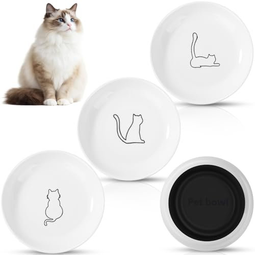 Ciotole per Gatti (15x3.0cm) FoiiLiio 3 Pezzi Ciotola per Gatto Ceramica con Base in Gomma Antiscivolo, Ciotola Piatta Gatti per Cani Piccoli, Gattini