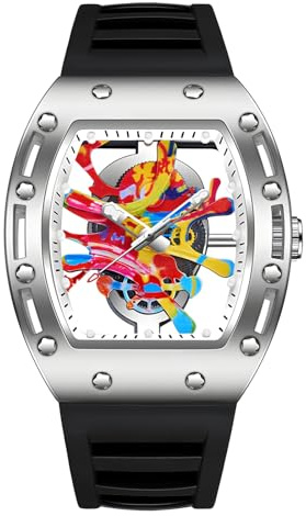 MASTOP Tonneau - Reloj de pulsera para hombre, diseño de grafiti BuPunk, esfera artística de graffiti, movimiento japonés, diseño luminoso con correa de silicona