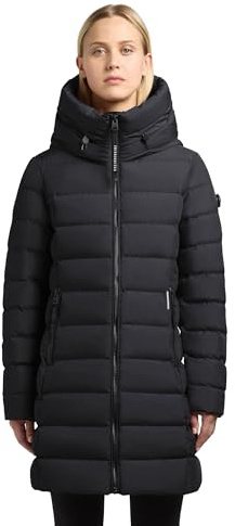 khujo Cappotto lungo invernale da donna, cappotto trapuntato caldo con fodera interna luccicante e cappuccio Nekar-YM XS-XXL, Nero , S
