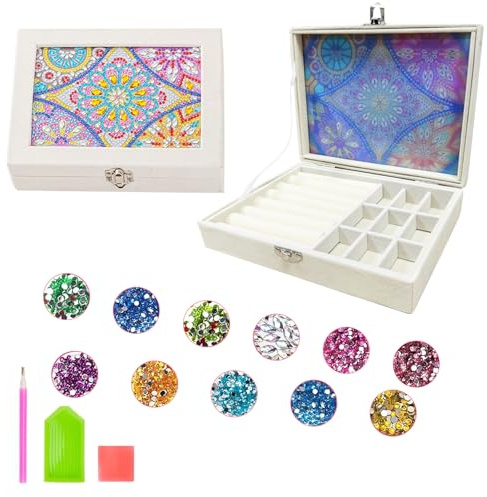 Pmueuff Artisanat avec Motifs de Mandala, Cadeaux Girls, Peinture Créative en Diamant pour Enfants 5 à 12 Ans, Boîte de Bijoux de Peinture de Diamant Bricolage, Cadeaux Idéaux