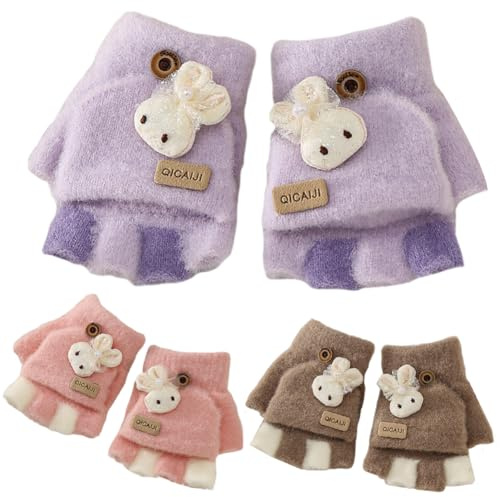 YskerrigToy Invierno Calientes Guantes, Manoplas con Botón con Solapa, Conejo Guantes sin Dedos para Niños para Navidad Regalos para 6-10 años menos-C