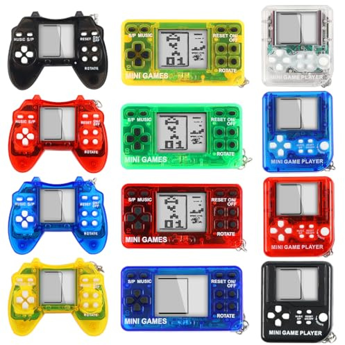 Secyba 12pcs Video Game Party Favors, Mini Gaming Party Favors, Video Game Keychains, 8-bit Handheld, Birthday Party Supplies for Kids, Return Gifts for Birthday Party Decorations Supplies