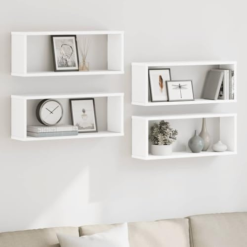 Genérico Estante Cubo de Pared 4 uds contrachapado Blanco 60x15x23 cm,Mobiliario,Estanterías,Estantes y estanterías,807134