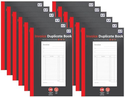Duplicate Receipt Books Pack 12 Small Business - Invoice Pad Self Employed - Cash Receipt Book Carbon Paper - 80 Numbered Pages Microperforated Tear-Out Sheets