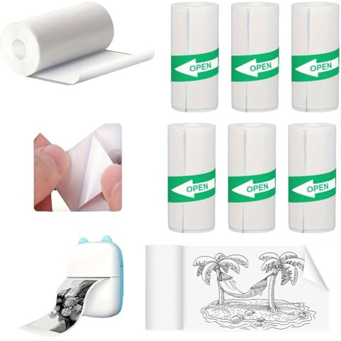 YIPFEN Lot de 6 Rouleaux Papier Thermique Autocollant 57x25mm pour Mini Imprimante Photo Instantanée, Appareil Photo Enfant. Idéal Étiquettes, Journal & Notes. Durable 10 Ans.