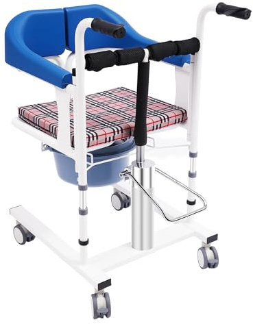 Sollevatore idraulico per pazienti, sedia a rotelle regolabile in altezza con ruote e freni, portata 90 kg, sedile pieghevole a 180°, adatto per anziani e infermieri, sedia da doccia e toilette