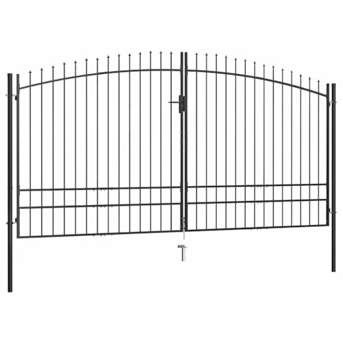 LoogCape Woerden Double Door Garden Gate with Spear Point, Powder-Coated Steel, 400 x 249.5 cm, Hinged Gate, Lockable, Privacy and Security