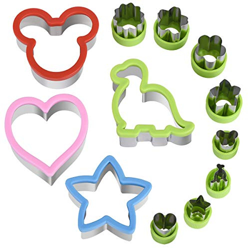 Hhyn Sandwich Cutters Set for Kids, Mickey Mouse, Dinosaur, Star, Heart Shapes and Mini Vegetable Fruit Cookie Cutters Food Mold for Holiday and Party