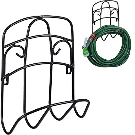 Relaxdays Schlauchhalter Wand, für 38 m 5/8'' Schlauch, Gartenschlauchhalterung, Metall Wasserschlauchhalter, schwarz
