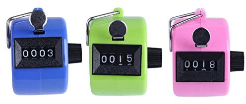 Hsthe Sea 3 Pieces Handräknare klickerstegräknare, Handräkningsräknare, Plast Mekanisk mängdräknare utan batteridrift, för Sport Coach (Grön+rosa+blå)