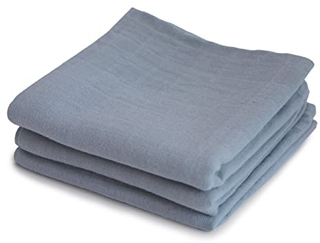 Mushie Muslin Cloth | 1x Set of 3 pack Muslin Cloths | Use: Mini Blanket & Other Nursery Needs | Material: 100% Organic Cotton | 58x60cm | Extra Soft for Babies & Toddlers (Tradewinds)