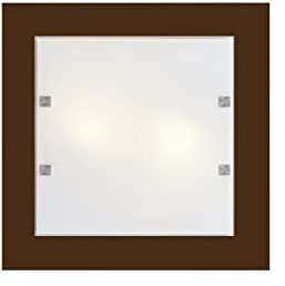 L+ plafoniera, in vetro e metallo, forma quadrata, larghezza 41cm, colore corten e vetro lucido, Made in Italy
