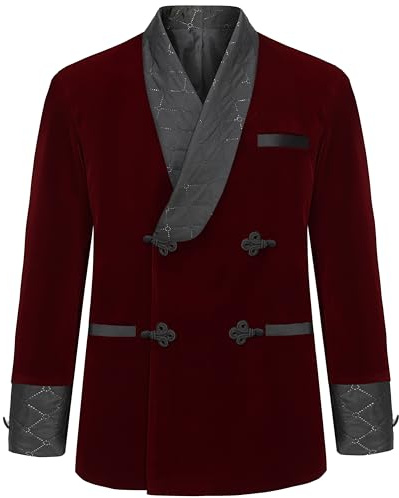 Apornipal Men's Short Velvet Smoking Jacket Double Breasted Smoking Robe Wedding Party Blazer Coat, Wine Red, 44
