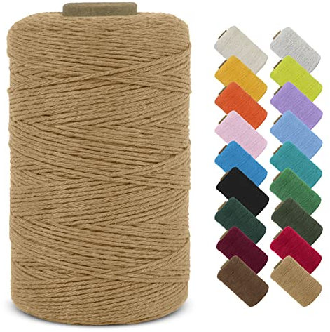 LEREATI Makramee Garn 1mm x 390m Baumwollgarn Geflochten Baumwollschnur Natürliche Baumwolle Garn, Bunt Macrame Cord 1mm für DIY Stricken Wandbehang Vorhang Hängepflanze Handtasche (Kaffee)
