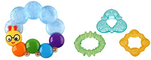 Baby Einstein, Teether-Pillar Rattle and Chill Teething Aid Toy, Soothing Relief, Ages 3 Months + & Bright Starts Chill & Teethe Water-Filled BPA-Free Baby Teething Toy, Ages 3 Months+