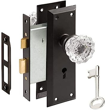 AKRILANE Mortise Lock Set Interior Door Antique & Vintage Style Knob with Keys - Crystal Matte Black