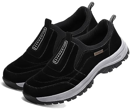 sPeesy Chaussures orthopédiques pour homme - Légères - Chaussures de randonnée - Imperméables - Extra larges - En lin - Imperméables - Pour la marche, l'hallux valgus, Noir , 43 EU