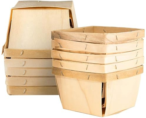 Cabilock - Juego de 10 cestas de madera natural para frutas y cestas de almacenamiento de cocina, decoración del hogar, 4 x 4 x 2,6 pulgadas