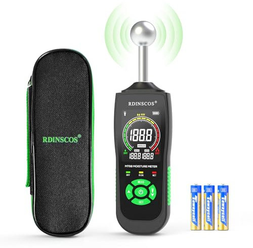 RDINSCOS Feuchtigkeitsmessgerät – Wandfeuchtigkeitsmesser und Holzfeuchtemessgerät, Zerstörungsfreie Messung, Baufeuchtemessgerät für Holz, Wand, Decke, Boden, Wohnmobil