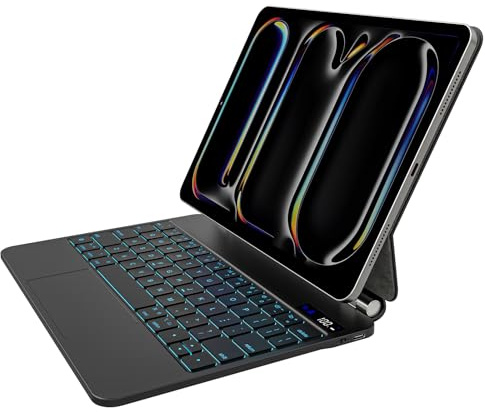 Emoonland Tangentbordsfodral för iPad Pro 11 tum 2024 & iPad Pro M4 – magiskt tangentbord med styrplatta, enkelt inställt magnetiskt stativ, 7-färgs bakgrundsbelyst, automatisk vila/väckning, A2836