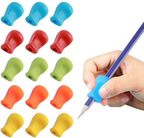 FIHODONE 15 Stück Stiftehalter Kinder,Schreibhilfe für Stift Kinder 10 Farben,Stifthaltung Kinder Hilfsmittel für Dicke Bleistifte Schulanfänger, Stifthaltung Hilfe Bleistift Griffe